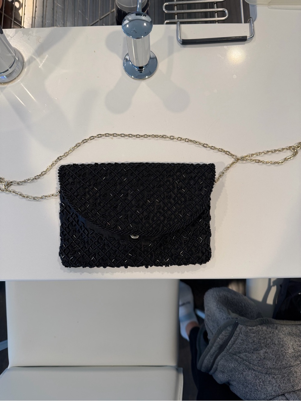 Black Woven Crossbody Clutch with Gold Chain